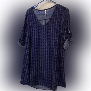 Women’s Mittoshop Navy Geometric Hi-Low 3/4 Sleeve Tunic Top/Dress